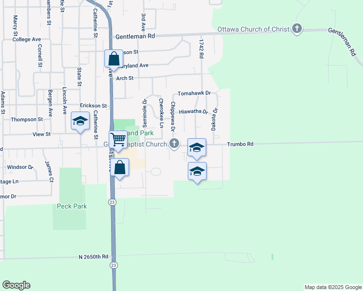 map of restaurants, bars, coffee shops, grocery stores, and more near 604 East McKinley Road in Ottawa