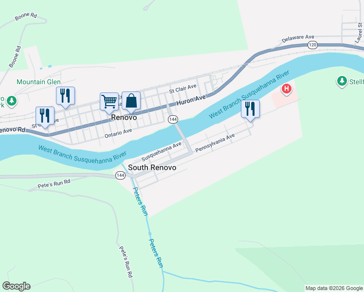map of restaurants, bars, coffee shops, grocery stores, and more near 415 4th Street in Renovo
