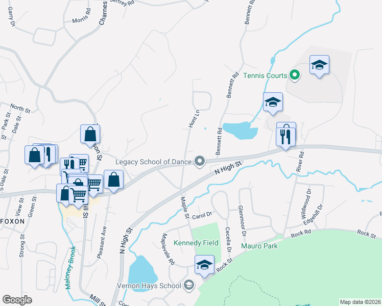 map of restaurants, bars, coffee shops, grocery stores, and more near 74 Hunt Lane in East Haven