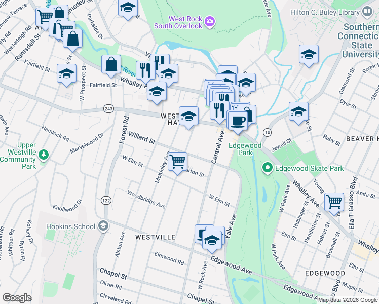 map of restaurants, bars, coffee shops, grocery stores, and more near 339 Alden Avenue in New Haven