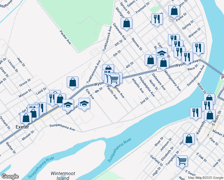 map of restaurants, bars, coffee shops, grocery stores, and more near 150 Boston Avenue in Luzerne County