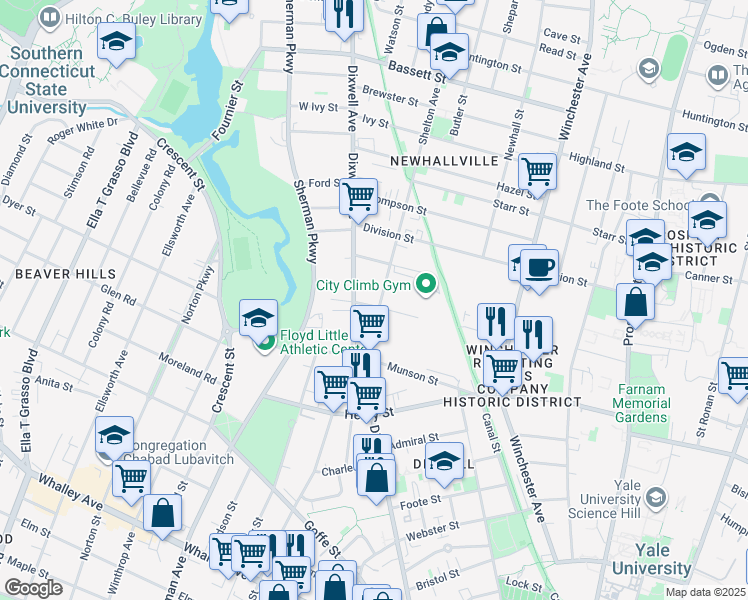 map of restaurants, bars, coffee shops, grocery stores, and more near 433 Dixwell Avenue in New Haven