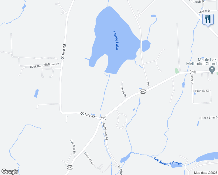 map of restaurants, bars, coffee shops, grocery stores, and more near 690 O'Hara Road in Lackawanna County