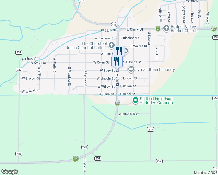 map of restaurants, bars, coffee shops, grocery stores, and more near West Willow Street in Lyman