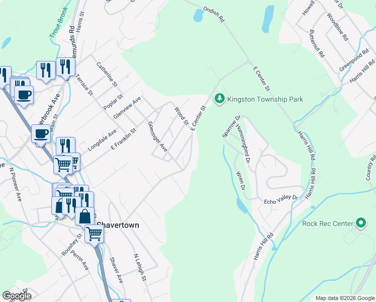map of restaurants, bars, coffee shops, grocery stores, and more near 152 East Center Street in Shavertown
