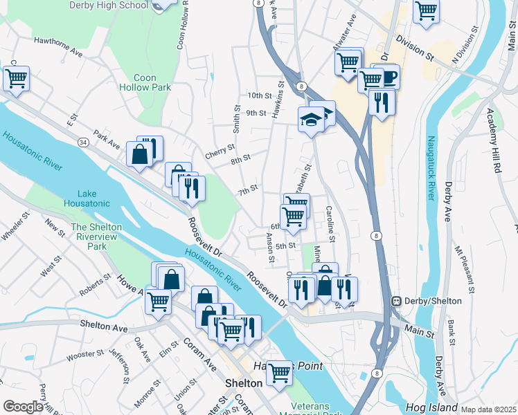 map of restaurants, bars, coffee shops, grocery stores, and more near 38 Hawkins Street in Derby