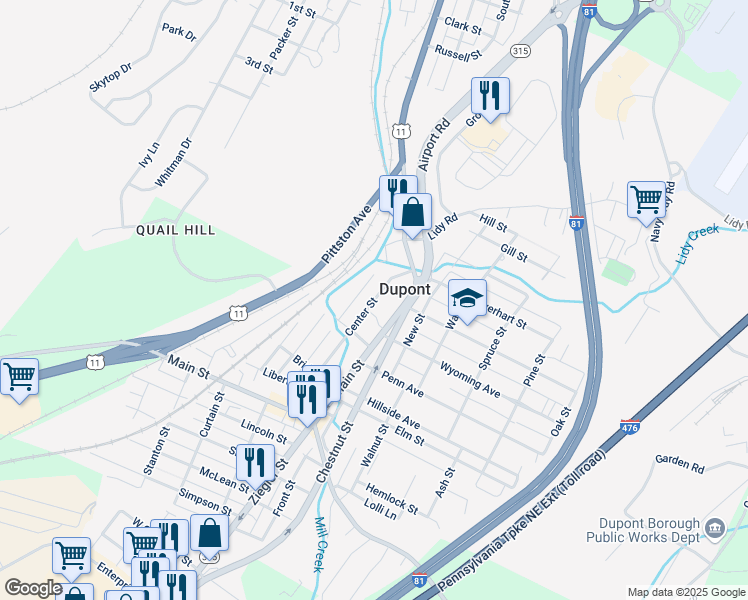 map of restaurants, bars, coffee shops, grocery stores, and more near 148 Center St in Dupont