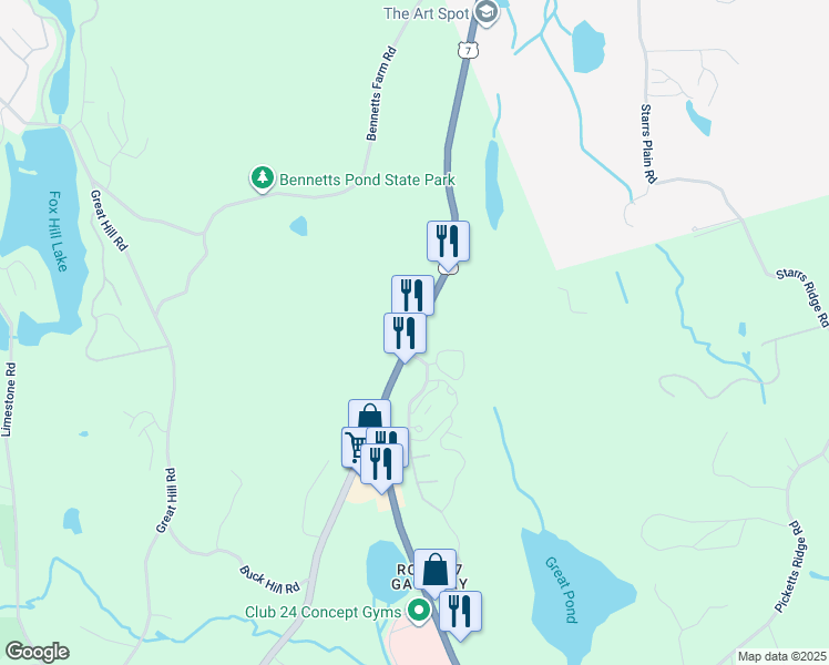 map of restaurants, bars, coffee shops, grocery stores, and more near 659 Danbury Road in Ridgefield