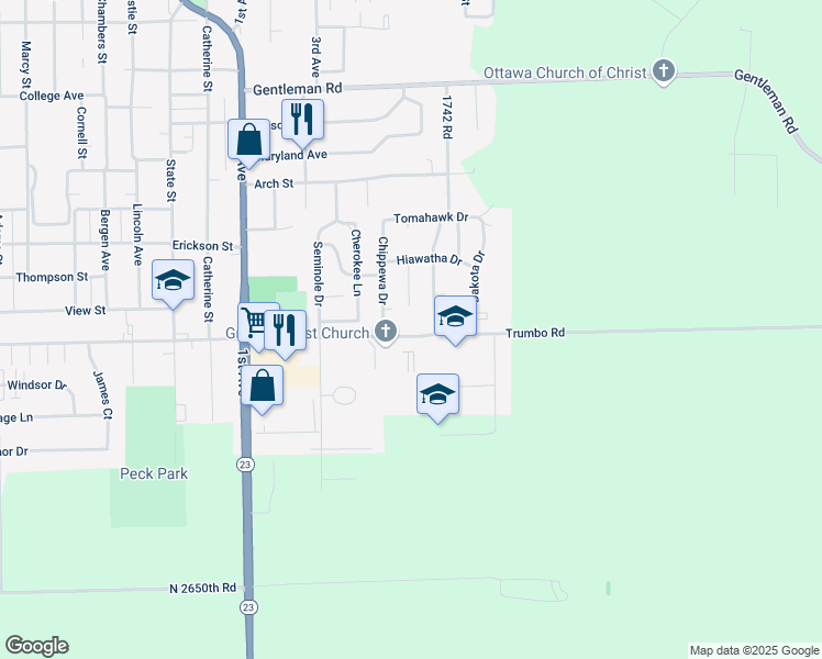 map of restaurants, bars, coffee shops, grocery stores, and more near 606 East McKinley Road in Ottawa