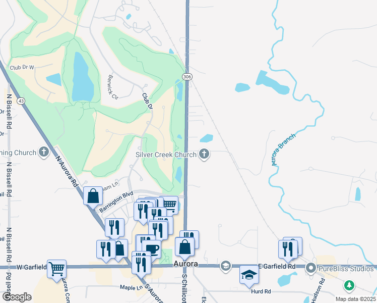 map of restaurants, bars, coffee shops, grocery stores, and more near 264 North Chillicothe Road in Aurora