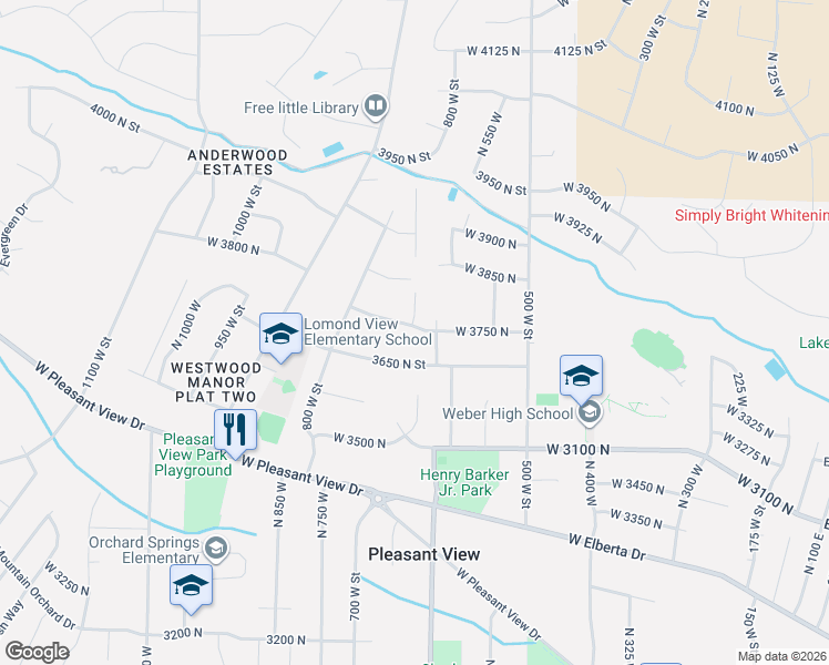 map of restaurants, bars, coffee shops, grocery stores, and more near 670 3750 North Street in Pleasant View
