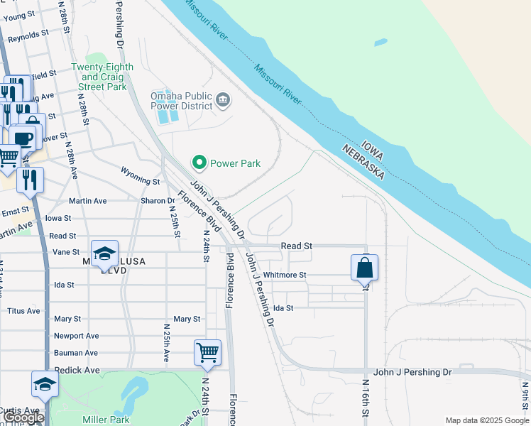 map of restaurants, bars, coffee shops, grocery stores, and more near 2020 Read Street in Omaha