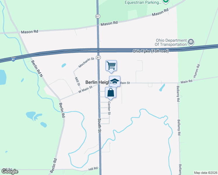 map of restaurants, bars, coffee shops, grocery stores, and more near 20 Center Street in Berlin Heights