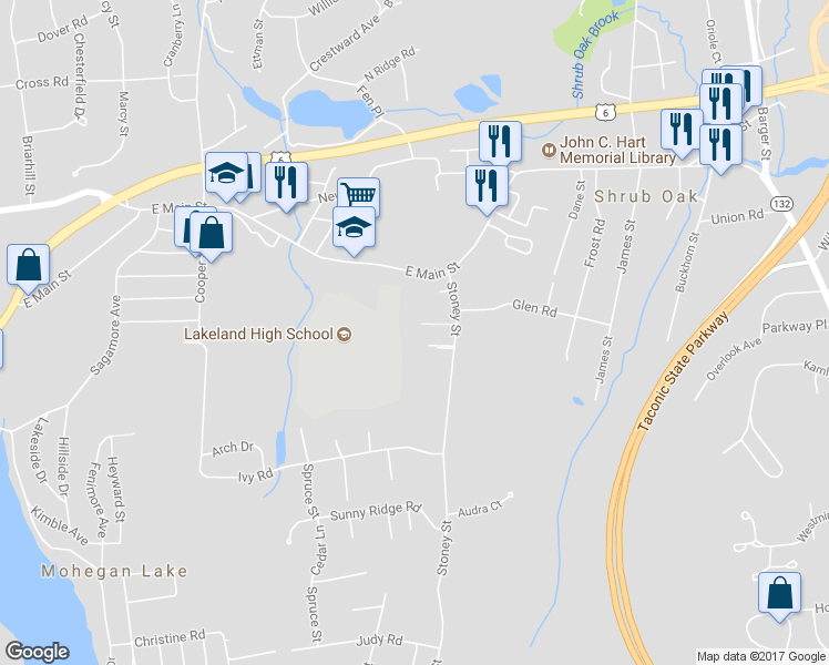 map of restaurants, bars, coffee shops, grocery stores, and more near 1290 Line Avenue in Mohegan Lake