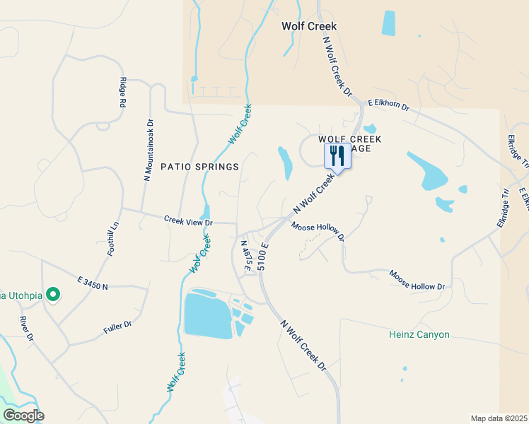map of restaurants, bars, coffee shops, grocery stores, and more near 3615 North Wolf Creek Drive in Eden