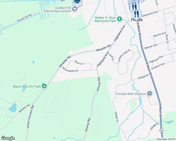 map of restaurants, bars, coffee shops, grocery stores, and more near 4 Dussenbury Drive in Florida