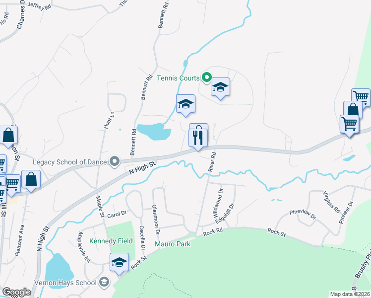 map of restaurants, bars, coffee shops, grocery stores, and more near 305 Foxon Road in East Haven