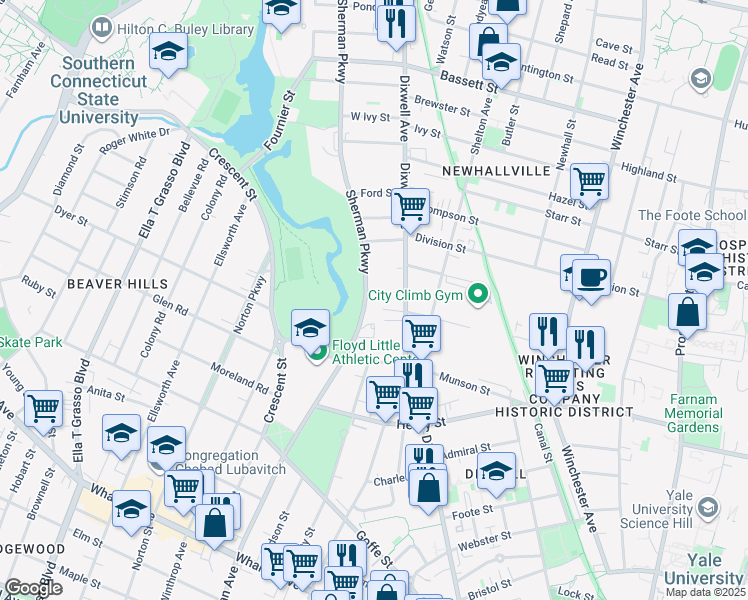 map of restaurants, bars, coffee shops, grocery stores, and more near 432 Dixwell Avenue in New Haven