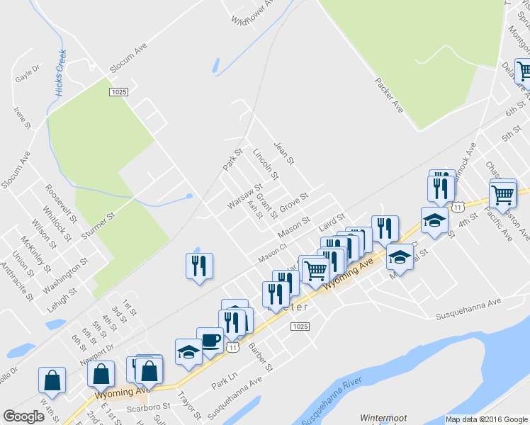 map of restaurants, bars, coffee shops, grocery stores, and more near 259 Grant Street in Exeter
