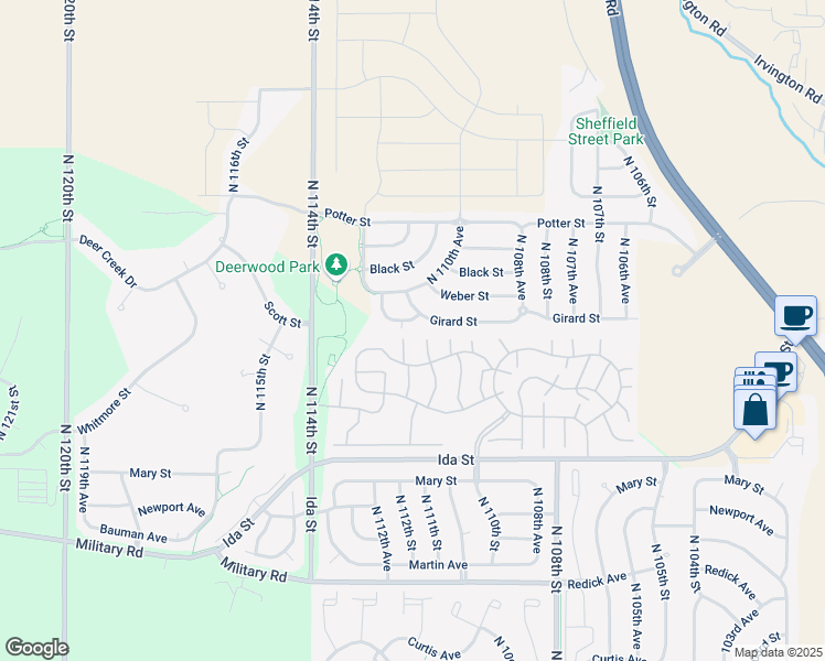 map of restaurants, bars, coffee shops, grocery stores, and more near 11159 Girard St in Omaha