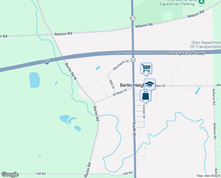 map of restaurants, bars, coffee shops, grocery stores, and more near 11 Mill Street in Berlin Heights