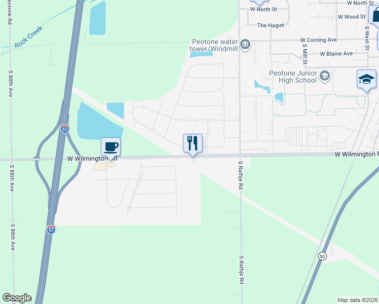 map of restaurants, bars, coffee shops, grocery stores, and more near 908 Bonnie Lane in Peotone