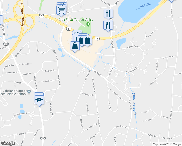 map of restaurants, bars, coffee shops, grocery stores, and more near 3469 North Deerfield Avenue in Yorktown Heights