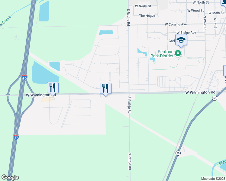 map of restaurants, bars, coffee shops, grocery stores, and more near 824 Bonnie Lane in Peotone