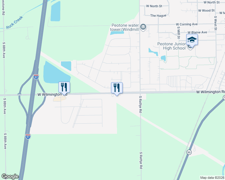 map of restaurants, bars, coffee shops, grocery stores, and more near 908 Bonnie Lane in Peotone