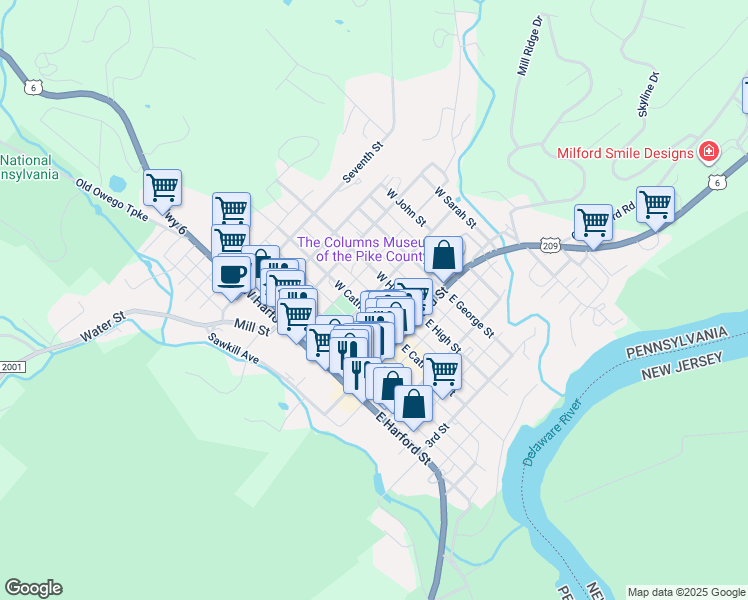 map of restaurants, bars, coffee shops, grocery stores, and more near 409 5th Street in Milford