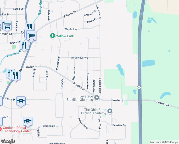 map of restaurants, bars, coffee shops, grocery stores, and more near 404 Rosewae Avenue in Cortland