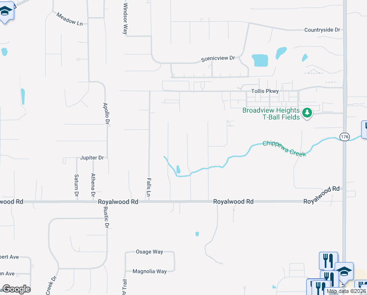 map of restaurants, bars, coffee shops, grocery stores, and more near 8848 Michaels Lane in Broadview Heights