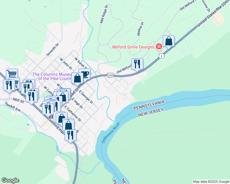 map of restaurants, bars, coffee shops, grocery stores, and more near 129 Bennett Avenue in Milford