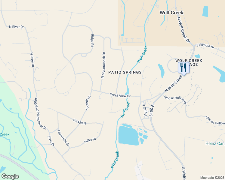 map of restaurants, bars, coffee shops, grocery stores, and more near 3635 North Patiosprings Drive in Eden