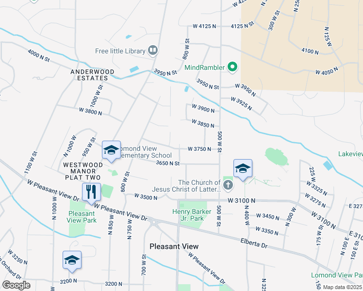 map of restaurants, bars, coffee shops, grocery stores, and more near 596 West 3750 North in Ogden