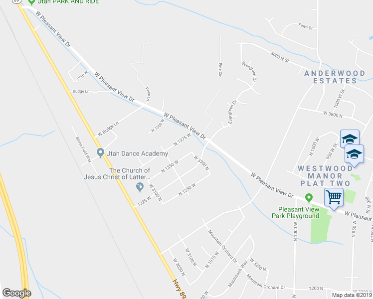 map of restaurants, bars, coffee shops, grocery stores, and more near 3289 North 1350 West in Pleasant View
