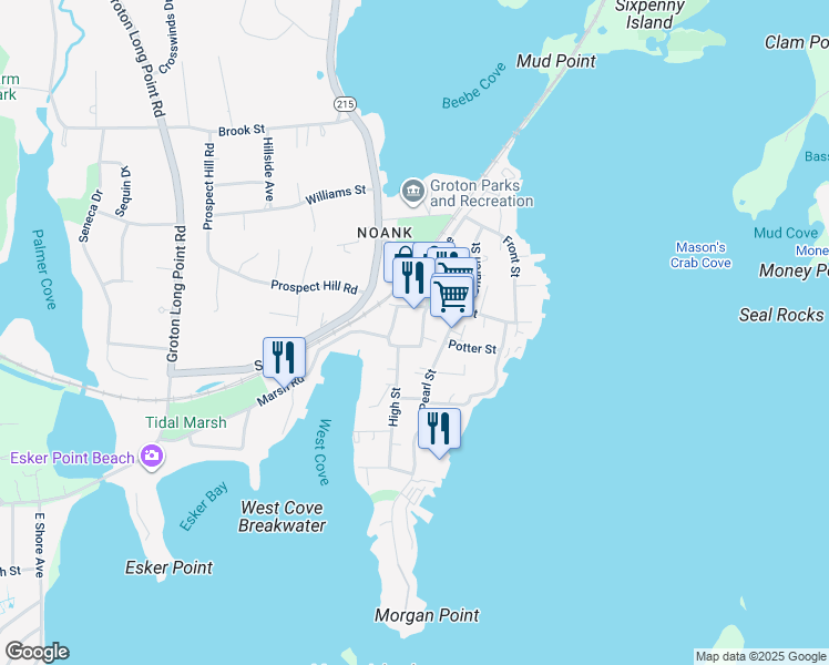 map of restaurants, bars, coffee shops, grocery stores, and more near 18 Sylvan St in Groton