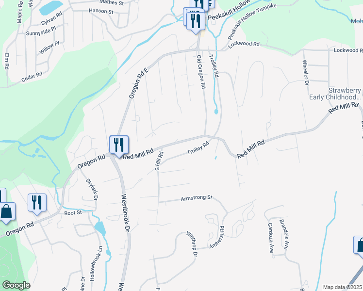 map of restaurants, bars, coffee shops, grocery stores, and more near 59 Red Mill Road in Cortlandt