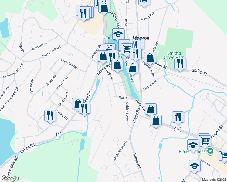 map of restaurants, bars, coffee shops, grocery stores, and more near 7 Block Alley in Monroe