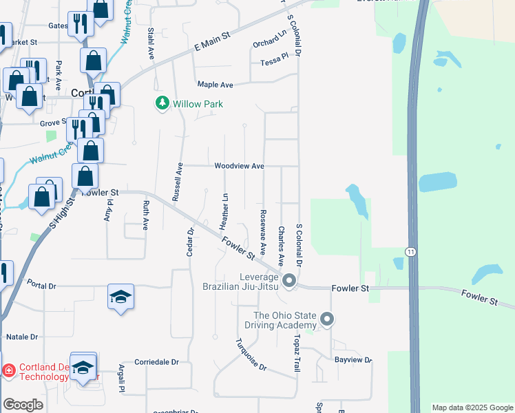 map of restaurants, bars, coffee shops, grocery stores, and more near 404 Rosewae Avenue in Cortland