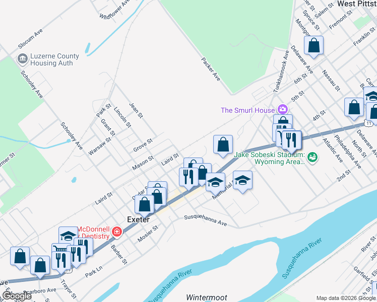 map of restaurants, bars, coffee shops, grocery stores, and more near 520 Cherry Dr in Exeter