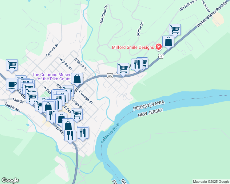map of restaurants, bars, coffee shops, grocery stores, and more near 129 Bennett Avenue in Milford