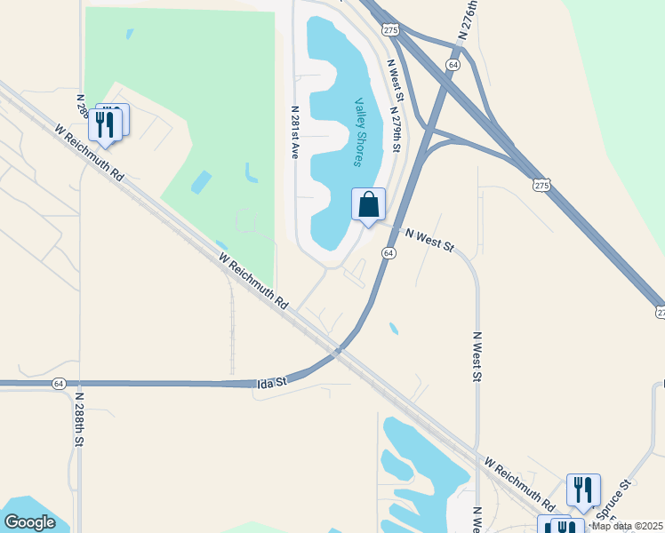 map of restaurants, bars, coffee shops, grocery stores, and more near 5820 North 279th Street in Valley