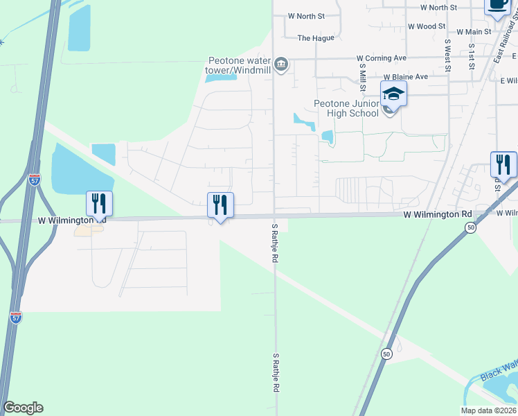 map of restaurants, bars, coffee shops, grocery stores, and more near 613 Jean Street in Peotone