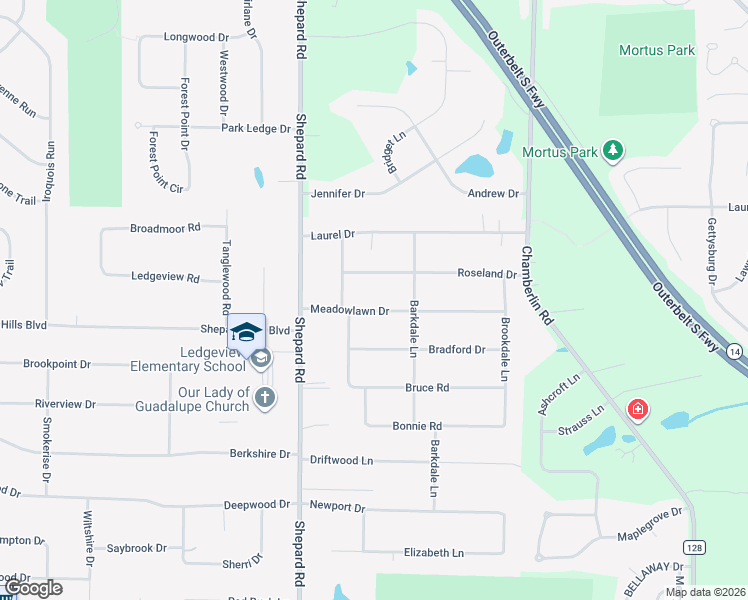 map of restaurants, bars, coffee shops, grocery stores, and more near 1421 Meadowlawn Drive in Macedonia