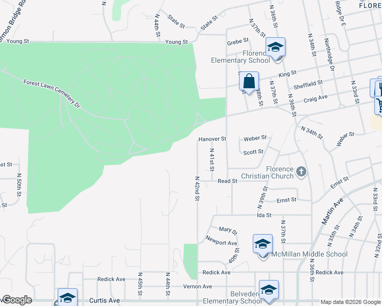 map of restaurants, bars, coffee shops, grocery stores, and more near 7410 North 42nd Street in Omaha