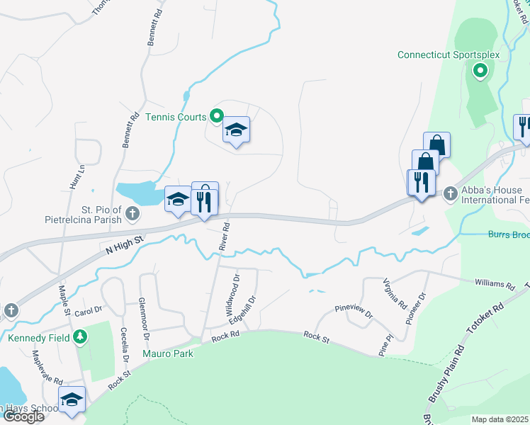 map of restaurants, bars, coffee shops, grocery stores, and more near in East Haven