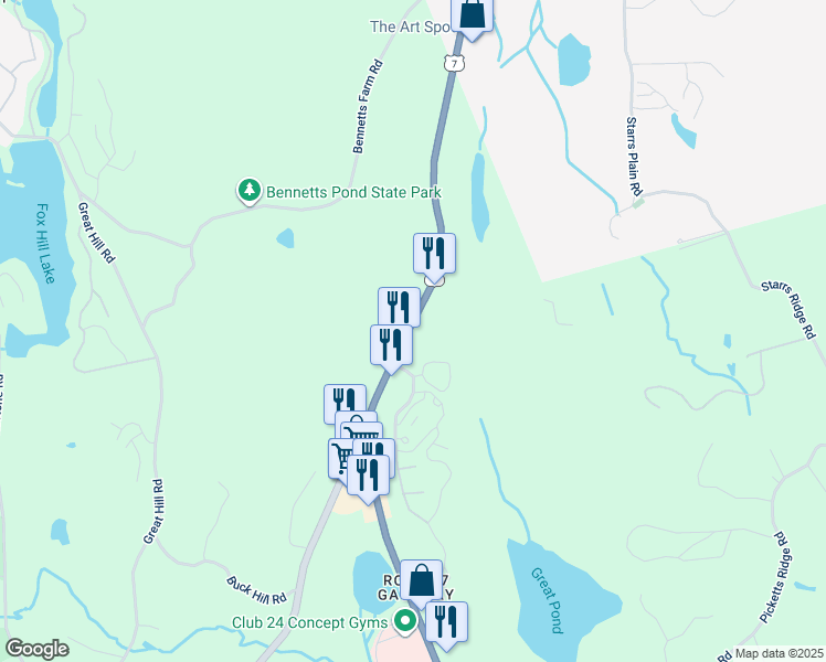 map of restaurants, bars, coffee shops, grocery stores, and more near 659 Danbury Road in Ridgefield