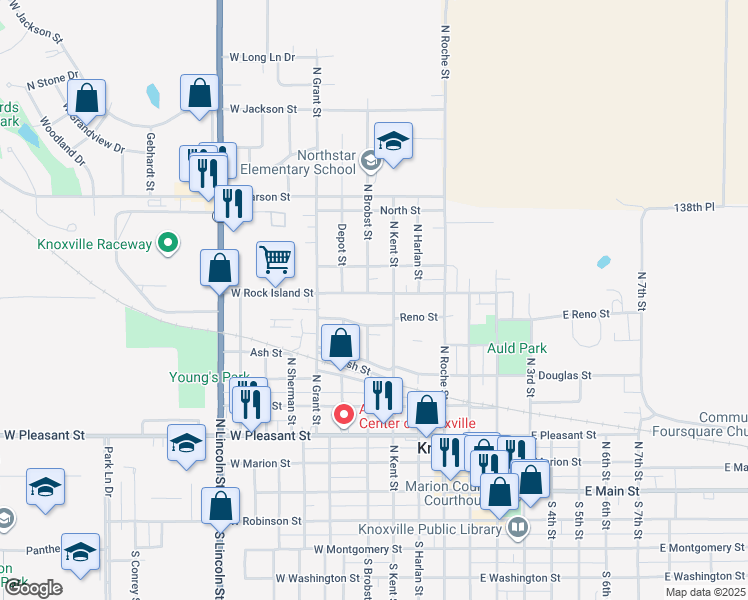 map of restaurants, bars, coffee shops, grocery stores, and more near 506 West Rock Island Street in Knoxville
