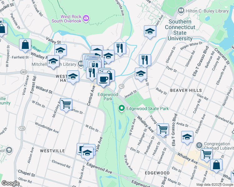 map of restaurants, bars, coffee shops, grocery stores, and more near 781 Connecticut 63 in New Haven